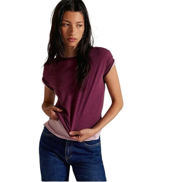 Free People We The Free Nova Baby Tee T-Shirt Burgundy Oversized Relaxed Fit XS - Picture 1 of 13